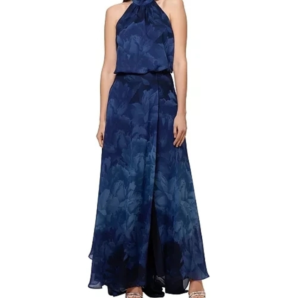 Elegant Blue Halter Maxi Dress